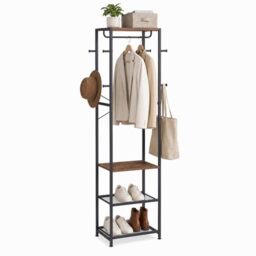 Relaxdays coat rack, 4 shelves & 8 hooks, HWD: 181x40x28cm, brown-black