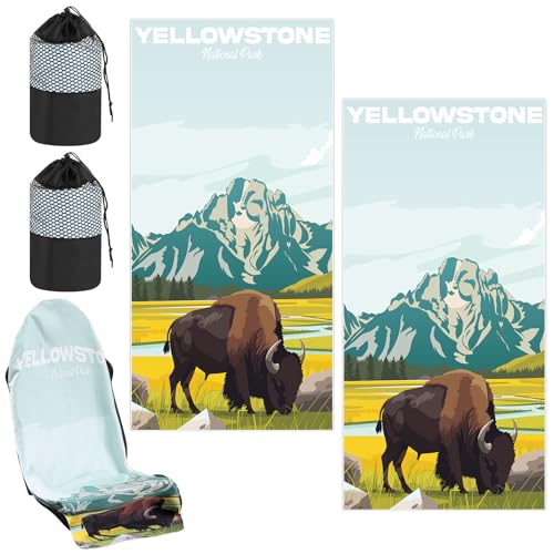 Hahafelt 2 Pack Car Seat Towel Cover with Storage Bag, 63 x 32 Inch Universal Non Slip Waterproof Sweat Protector for Car, Gym Workout Swimming Running, Machine Washable (Yellowstone)