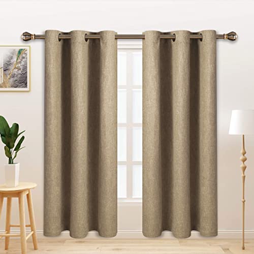 LORDTEX Linen Look Textured Blackout Curtains with Thermal Insulated Liner - Heavy Thick Thermal Insulated Noise Reduce Grommet Window Drapes for Bedroom, 40 x 63 Inches, Tan, Set of 2 Panels