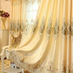 MYRU 1 Pair European Style Living Room Curtains Room Darkening Gold Luxury Curtains for Small Window (Cloth Curtain, 2 x 37 inches by 84 inches)
