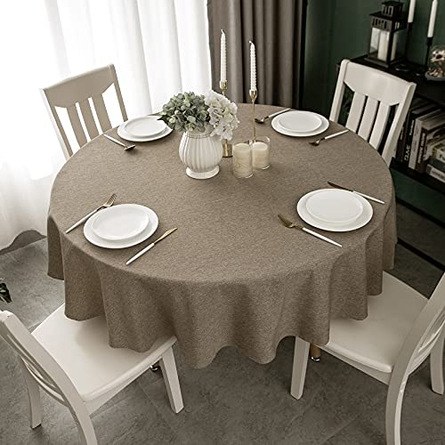 Qidordour Round Tablecloth, 48 inch Diameter, Faux Linen Table Cloth, Water Resistant Spill-Proof Wipeable Polyester Dining Table Cover for Kitchen Cafe Restaurant Buffet Tabletop Decoration, Flaxen