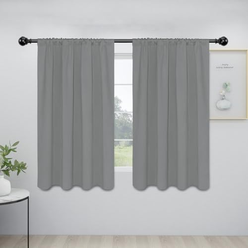 Easy-Going Rod Pocket Blackout Curtains for Bedroom, Room Darkening Window Curtains for Living Room, Thermal Insulated Noise Reduction Solid Window Drapes, 2 Panels(42x54 in, Light Gray)