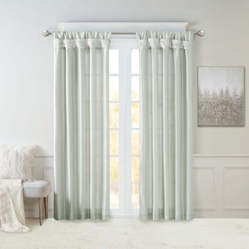 "Madison Park Emilia Faux Silk Single Curtain with Privacy Lining, DIY Twist Tab Top, Window Drape for Living Room, Bedroom and Dorm, 84"" L x 50"" W, Dusty Aqua"