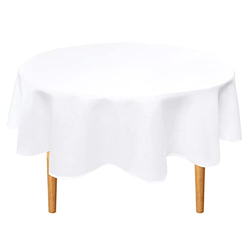 Hiasan Round Linen Table Cover 30 Inch - Wrinkle and Stain Resistant Washable Polyester Fabric Table Cloth for Dining Room Kitchen Party, White
