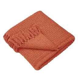 Drift Home - Terracotta Throw with Tassel (200 x 200cm) - Sustainable Recycled Cotton - Woven Blanket in Orange - Extra Large Sofa Throw