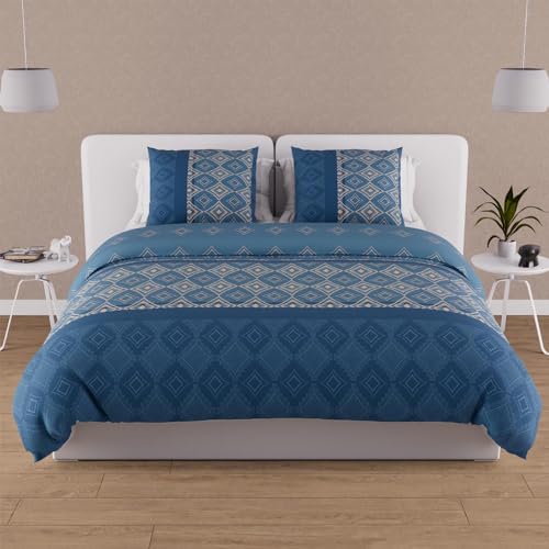 Soleil d'ocre, Ethno 636798 57 Thread Count Cotton Duvet Cover Set, 260 x 240 cm, Blue