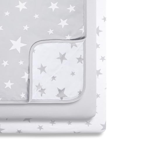 Snüz 3 Piece Crib Bedding Set – 100% Jersey Cotton – Grey & White Blanket and Crib Sheets – Star