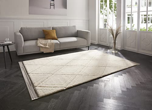 Mint Rugs Colin Design High Pile Rug (80 x 150 cm, High-Low Look, 100% Polypropylene, Soft, Durable and Easy to Clean, Ideal for Living, Bedroom or Study) Cream