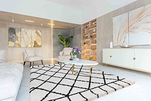 Serdim Rugs Moroccan Berber Shaggy Living Room Area Rug, Stone, 200x290cm