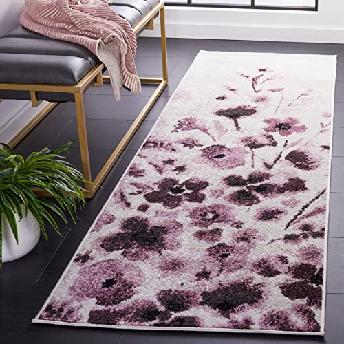 Safavieh Modern Rug for Living Room, Dining Room, Bedroom - Adirondack Collection, Short Pile, in Ivory and Purple, 76 X 244 cm
