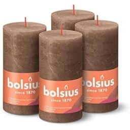 BOLSIUS - Rustic Pillar Candle - Dark Brown - 13 cm - Pack 4 - Non Drip - Non Scented Candles