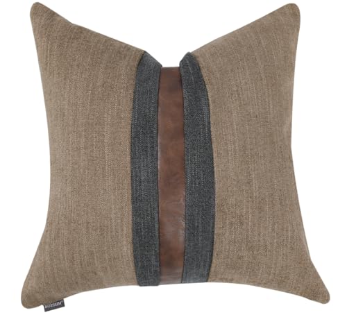 BOYSUM Farmhouse Decorative Outdoor Throw Pillow Covers Cushions for Couch Sofa Bed Brown Faux Leather Accent Pillow Cover Modern Decor Pillow Case 18 x 18 Inch (Coffee)