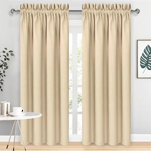 DWCN Blackout Curtains Room Darkening Thermal Insulated Bedroom Curtains Window Curtain Panels, 38 x 84 inches Long, Set of 2 Beige Rod Pocket Drapes