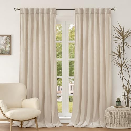 BGment Cream Beige Velvet Curtains 84 Inch for Bedroom, Thick Thermal Insulated Room Darkening Curtains Noise Reduce Back Tab and Rod Pocket Window Panels for Living Room, 2 Panels, 52 x 84 Inch