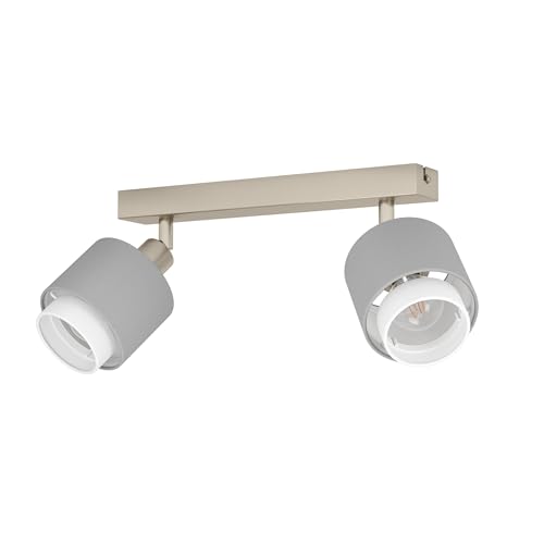 Eglo Bellizzi Ceiling Light Fitting, 2 Spots Ceiling lamp - textile spotlight bar in grey and white, ceiling light fixture with E14 socket