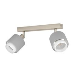 Eglo Bellizzi Ceiling Light Fitting, 2 Spots Ceiling lamp - textile spotlight bar in grey and white, ceiling light fixture with E14 socket