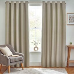 furn. Dawn Textured Blackout Eyelet Curtains – Thermal Lined Pair (Natural - Width 117 x Drop 137cm)