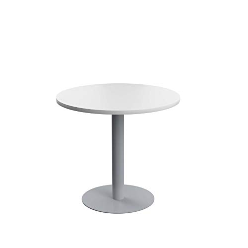 Office Hippo Circular Office Table, Sturdy & Robust Mid-Height Table Desk, Circular Work Table For Home Office, Versatile Desk Table For Canteen, Reception Area, 5 Year Guarantee - White / Silver