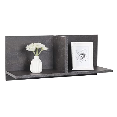 RICOO WM013-BG Wall Shelf, 70 x 30 x 22 cm, Grey Concrete Look, Wooden Chipboard, Hanging Shelf, Wall Shelf, Bookcase, Picture Shelf, Photo Shelf, Kitchen Shelf, Hanging Wall Board, Cube Shelf,