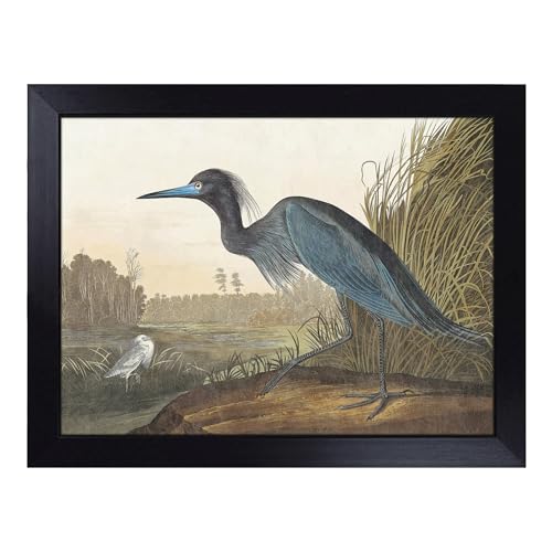 Lap Tray with Bean Bag Cushion, Blue Heron By Audubon - Handmade in the UK, Raised Wooden Edge, Padded Cushion, Heat-Resistant Wipe-Clean Surface, for Meals, Laptops and Crafts