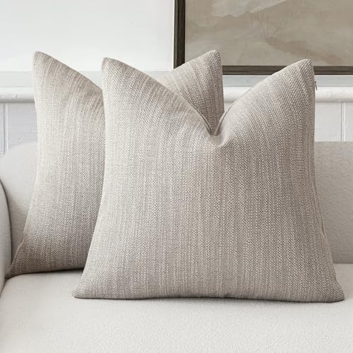 Foindtower Set of 2 Decorative Textured Burlap Linen Throw Pillow Covers Farmhouse Boho Cushion Cover Solid Accent Pillowcase for Couch Sofa Bed Living Room Home Decor, 22??22 Inch,Light Grey