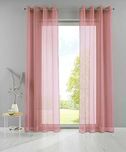 YASMIN Basel 20332TR2 Eyelet Curtains 225 x 140 cm Dusky Pink Transparent Set of 2