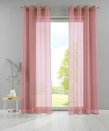 YASMIN Basel 20332TR2 Eyelet Curtains 225 x 140 cm Dusky Pink Transparent Set of 2