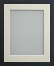 Frame Company Jellybean Range Black Wooden 8x6 inch Picture Photo Frame with Ivory Mount for Image 7x5 inch * Choice of Colours & Sizes* Fitted with Perspex