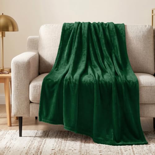 "PAVILIA Super Soft Plush Flannel Fleece Blanket for Double Bed - Lightweight Microfiber Throw for Sofa, Bed, Emerald Green, 60""x80"""