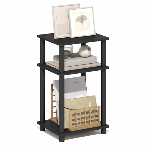 Furinno TURN-N-TUBE Side Table, 3-Tier End Table, Night Stand, Bedside Table, for Living Room, Bedroom, Dark Americano