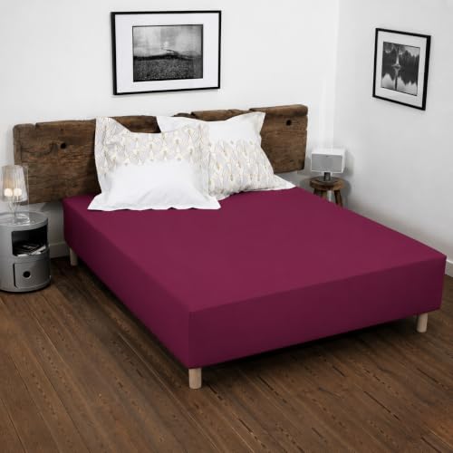 Home Linge Passion 100% Cotton Fitted Sheet – 57 Thread Count – Size 180 x 200 cm – Fuchsia – 25 cm Deep Weave – Soft, Breathable, Washable – Home linge passion