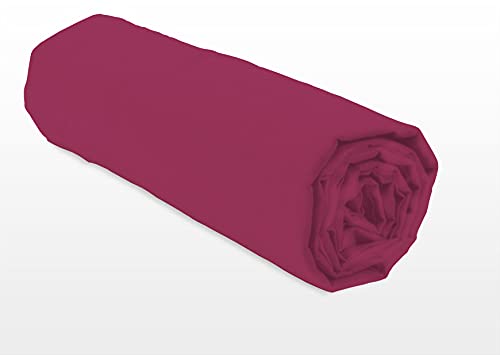Home Linge Passion 100% Cotton Fitted Sheet – 57 Thread Count – Size 180 x 200 cm – Fuchsia – 25 cm Deep Weave – Soft, Breathable, Washable – Home linge passion
