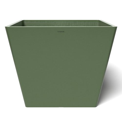 POTS&MORE Prismo 50 Plant Pot (50 cm, Square Shape, Colour Olive Green, Height 40.5 cm, Plastic Planter, for Indoor Plants) VP025004