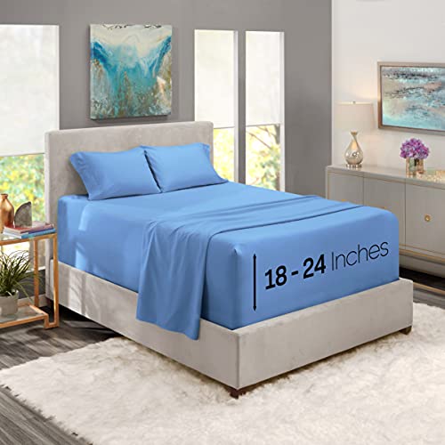 Nestl Extra Deep Pocket Fitted Sheet - Super Deep California King Fitted 4 Piece Sheet Set – Ultra Deep Pocket Sheets - Extra Deep Microfiber Sheets - Deep Bed Sheets - 84 x 72 inches - Calm Blue