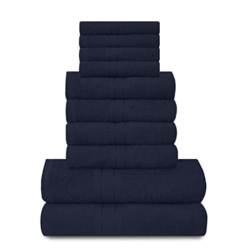 Lions Towels 544722 10 Piece Set 100% Egyptian Cotton, 4 Faces, 4 Hands, 2 Bath Towels, Highly Water Absorbent Bath Accessories, Machine Washable, Navy Blue, 544722