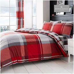 Gaveno Cavailia Waverly Check Luxurious Bed Set with Duvet Cover and Pillow Cases, Polyester-Cotton, King-Red