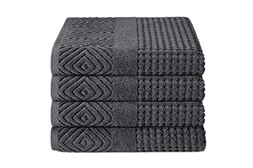 Texere Organic Cotton Jacquard Bath Towels (Charcoal 4 PK, 4) Soft Towels