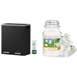 SONGMICS Double Rubbish Bin, 2 x 30L Waste and Recycling Kitchen Bin with 15 Rubbish Bags, Black LTB60BK & Yankee Candle Scented Candle - Clean Cotton Large Jar Candle - Long Burning Candles
