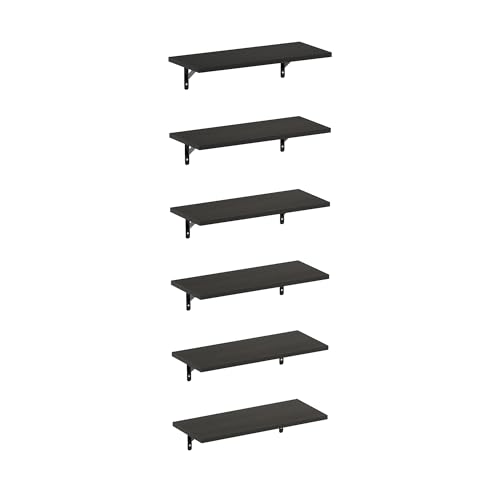Furinno ROSSI Floating Shelves for Wall Set of 6, 45.7cm Wall Shelf, Floating Shelf, Wall Mounted Shelves, for Bathroom, Bedroom, Living Room, Espresso