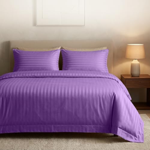 Casabella Satin Stripe Duvet Cover Sets, Luxurious Single Purple Bedding with Satin Stripes,Single Duvet Cover Set,Hotel Quality Single Duvet Set & Pillowcases,Purple Single Bedding Sets