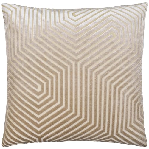 Paoletti Evoke Velvet Polyester Filled Cushion – Luxurious Chevron Pattern Decorative Square Pillow With Filling (Mink - 55x55cm)