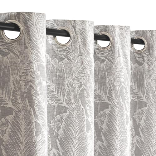 Atout Ciel Vegetable Jacquard Curtain with Eyelets 140 x 240 cm Ready to Hang Grey