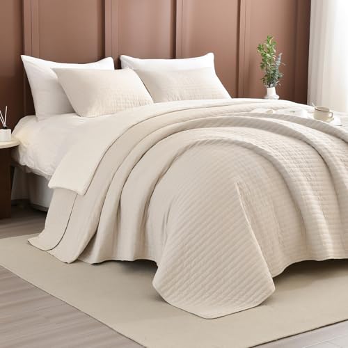 "Masaca Oversized Quilt Queen Size(100""x106""),Wheat Lightweight Bedspreads & Coverlets Ultra Soft Oversized Queen Quilt Bedding Set for All Season"