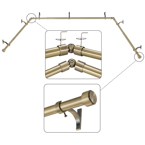 Mayrhyme Antique Bronze Bay Window Curtain Rods with Aluminum End Cap Finials and Brackets,Adjustable 36-72 Inch Center Rod for windows 24-68’’, 20-36 Inch Side Rods for windows 16-32’’