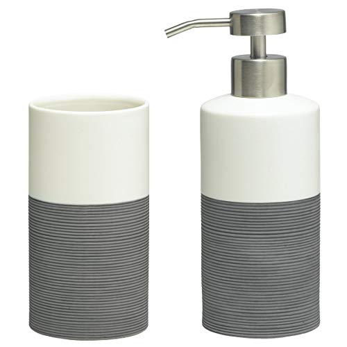 Sealskin Doppio Combo set: Tumbler and Soap Dispenser, Porcelain, Grey