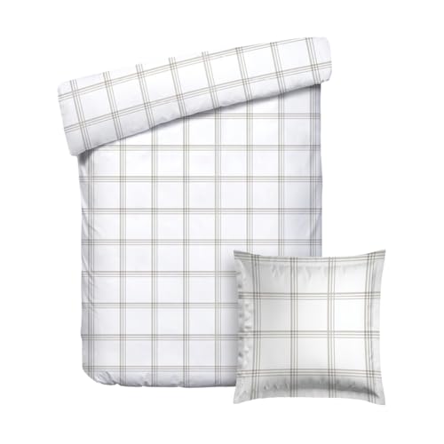 Pure Cotton 2 Piece Single Bed Set - Duvet Cover 140 x 200 cm and Pillowcase 63 x 63 cm - 100% Cotton Sateen 200 Thread Count 120 g/m² - Oeko-Tex Certified - Eleonore - Taupe