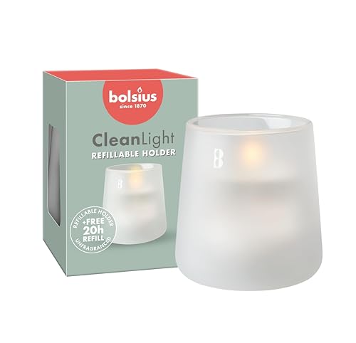 Bolsius - CleanLight Zero Starter Set - Refillable Candle Without Fragrance - Holder & Unscented Refill - Frosted White - Burn Time 20 Hours - Natural Plant Wax - No Palm Oil
