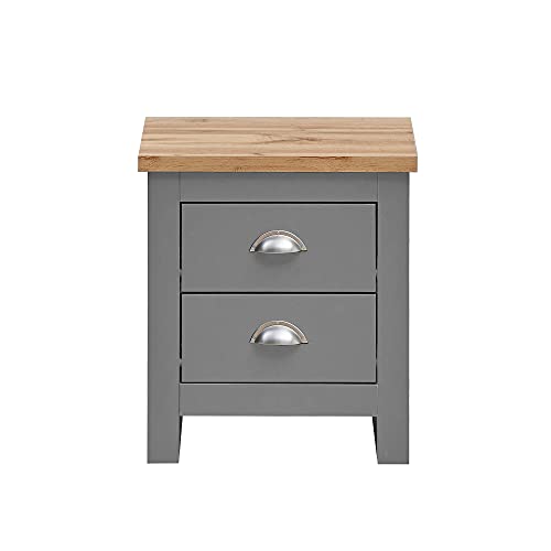 Timber Art Design UK Lisbon 2 Drawer Chest Bedside Cabinet Storage Unit Nightstand Table Modern Furniture for Living Room, Bedroom, Hallway, Grey Oak Finish - 51 x 45 x 45 cm