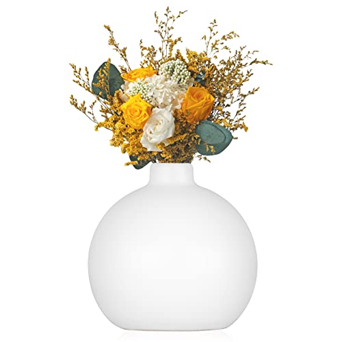 YAJODI Ceramic Vase Small White Vase- Flower Vases for Home Decor, Dry Flower Vases for Modern Farmhouse, Living Room Decoration, Table D??cor, Bookshelf, Mantle, Entryway (White)