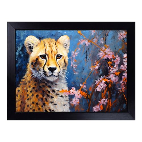Lap Tray with Bean Bag Cushion, Cheetah Palette Knife - Handmade in the UK, Raised Wooden Edge, Padded Cushion, Heat-Resistant Wipe-Clean Surface, for Meals, Laptops and Crafts